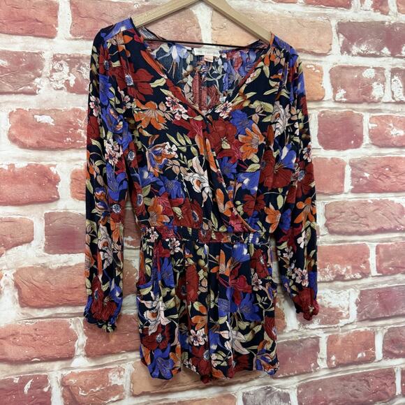 Band of Gypsies Shorts Romper Women's Large Floral Long Sleeve Boho Chic Casual - Picture 2 of 8
